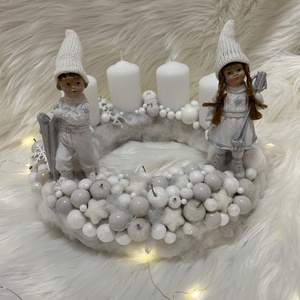 Hófehér adventi koszorú, Karácsony, Adventi díszek, Adventi koszorú, Virágkötés, MESKA
