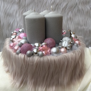 Rózsaszín-ezüst adventi box nagyméretű, Karácsony, Adventi díszek, Adventi asztaldísz, Virágkötés, MESKA