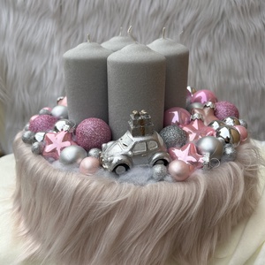 Rózsaszín-ezüst adventi box nagyméretű - karácsony - adventi díszek - adventi asztaldísz - Meska.hu