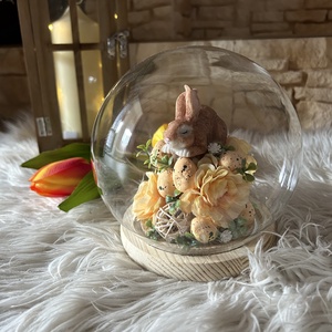 Nyuszis üvegbúra - otthon & életmód - dekoráció - húsvéti asztaldíszek - Meska.hu