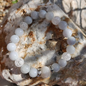 Hegyikristály és akvamarin szalagos achát féldrágakő karkötő - ékszer - karkötő - ásványkarkötő - Meska.hu