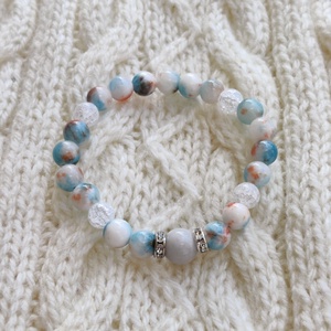 Hegyikristály és kék-barna szalagos achát féldrágakő karkötő, Ékszer, Karkötő, Gyöngyös karkötő, Gyöngyfűzés, gyöngyhímzés, MESKA