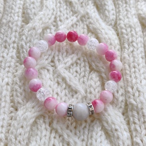 Hegyikristály és rózsaszín szalagos achát féldrágakő karkötő - ékszer - karkötő - gyöngyös karkötő - Meska.hu