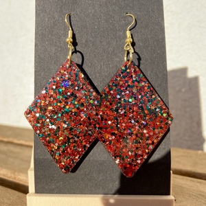 Rombusz alakú csillámos műgyanta fülbevaló - 3 méretben!, Ékszer, Fülbevaló, Lógó fülbevaló, Mindenmás, MESKA