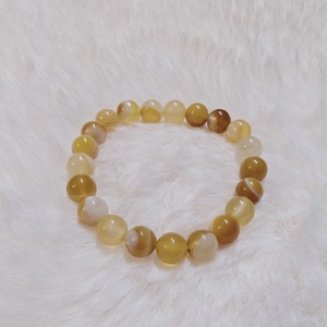 Sárga szalagos achát féldrágakő karkötő, Ékszer, Karkötő, Gyöngyös karkötő, Gyöngyfűzés, gyöngyhímzés, MESKA