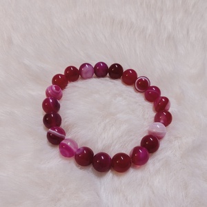 Pink szalagos achát féldrágakő karkötő, Ékszer, Karkötő, Gyöngyös karkötő, Gyöngyfűzés, gyöngyhímzés, MESKA