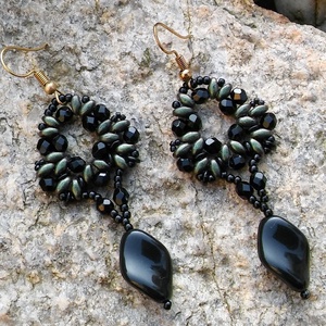 Olive green and black elegant, gyöngy, gyöngyékszer, gyöngy fülbevaló - ékszer - fülbevaló - lógó fülbevaló - Meska.hu