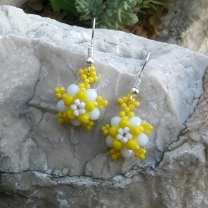 Piciny sárga virág, gyöngy, gyöngyékszer, gyöngy fülbevaló - Meska.hu