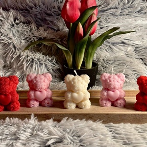 Rózsa maci - Valentin napi szójaviasz forma gyertya, Kellékek & szerszámok, Dekorációs kellékek, Dekorációs gyertya, Gyertya-, mécseskészítés, MESKA