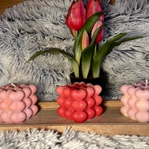 Szivecskés Kocka Forma gyertya, Kellékek & szerszámok, Dekorációs kellékek, Dekorációs gyertya, Gyertya-, mécseskészítés, MESKA