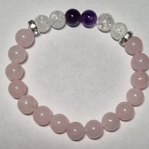 Ametiszt, rózsakvarc, roppantott hegyikristály karkötő, Ékszer, Karkötő, Gyöngyös karkötő, Ékszerkészítés, MESKA