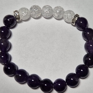 Ametiszt, roppantott hegyikristály karkötő, Ékszer, Karkötő, Gyöngyös karkötő, Ékszerkészítés, MESKA