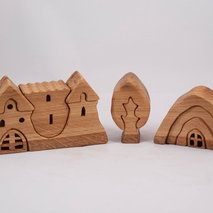  Fa vár, házikó, fa építő, kirakó - játék & sport - építőjáték - Meska.hu