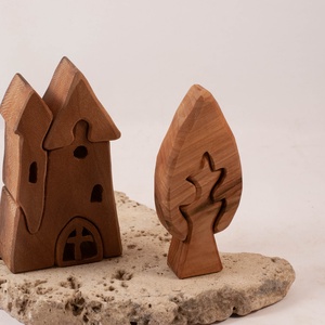  Fa templom+ fa házikó, építő, kirakó - játék & sport - építőjáték - Meska.hu