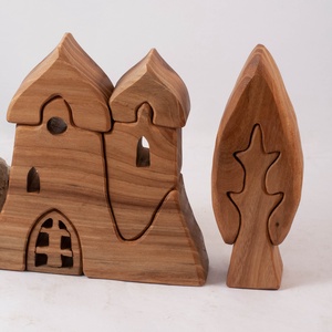  Fa várkastély, templom+ fa,  fa építő, kirakó, Játék & Sport, Építőjáték, Famegmunkálás, MESKA