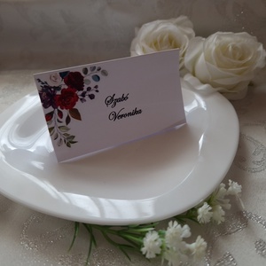 Piros virágos ültetőkártya esküvőre, Esküvő, Meghívó & Kártya, Ültetési rend, Papírművészet, MESKA
