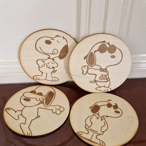 Snoopy poháralátét szett, Otthon & Életmód, Konyhafelszerelés, tálalás, Tálalás, Tányér- és poháralátét, Gravírozás, pirográfia, MESKA