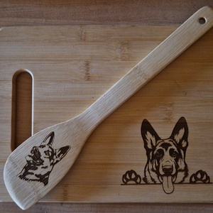 Konyhai szett, Németjuhász, Otthon & Életmód, Konyhafelszerelés, tálalás, Sütés, főzés, Vágódeszka, Gravírozás, pirográfia, MESKA