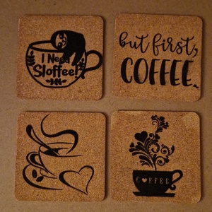 Poháralátét szett, coffee, Otthon & Életmód, Konyhafelszerelés, tálalás, Tálalás, Tányér- és poháralátét, Famegmunkálás, Gravírozás, pirográfia, MESKA