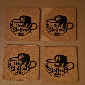 Poháralátét szett, coffee, lajhár, Otthon & Életmód, Konyhafelszerelés, tálalás, Tálalás, Tányér- és poháralátét, Famegmunkálás, Gravírozás, pirográfia, MESKA