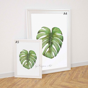 Monstera, trópusi levél - A4-es nyomat eredeti akvarell festmény alapján - művészet - festmény - akvarell - Meska.hu