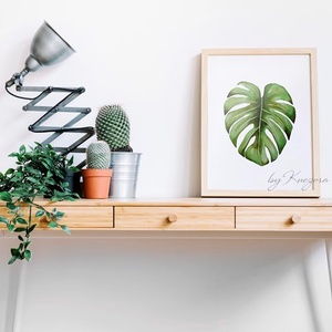 Monstera, trópusi levél - A4-es nyomat eredeti akvarell festmény alapján - művészet - festmény - akvarell - Meska.hu
