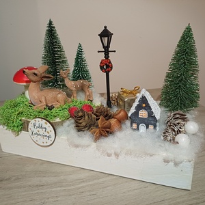 Karácsonyi asztaldísz - karácsony - karácsonyi lakásdekoráció - karácsonyi falu, házikó - Meska.hu