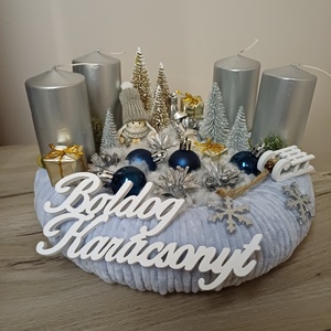 Ezüst-kék adventi koszorú - karácsony - adventi díszek - adventi koszorú - Meska.hu