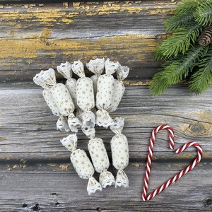 Textil szaloncukor csomag - Krém - Arany, Karácsony, Karácsonyi lakásdekoráció, Karácsonyfadíszek, Varrás, MESKA