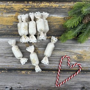 Textil szaloncukor csomag - Krém - Arany, Karácsony, Karácsonyi lakásdekoráció, Karácsonyfadíszek, Varrás, MESKA