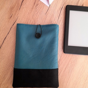 Türkiz textilbőr tok egy kis feketével (e-book, tablet, laptop tok, könyvtok) - Meska.hu