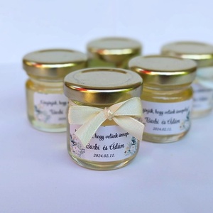  elegáns zöld masnis köszönetajándék vendégeknek, mini mézes köszönetajándék vendégeknek,köszönőajándék, Esküvő, Emlék & Ajándék, Köszönőajándék, Élelmiszer előállítás, MESKA