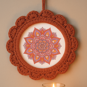 Kézzel horgolt, egyedi falikép mandala mintával. Természetes, meleg hangulatú lakásdekoráció - Meska.hu
