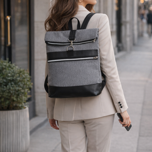 Roll top hátizsák, szürke fekete - táska & tok - hátizsák - roll top hátizsák - Meska.hu