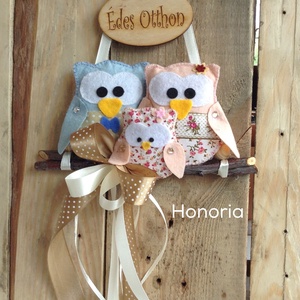 Bagoly család-ÉDES OTTHON-ajtódísz -  - Meska.hu