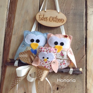 Bagoly család-ÉDES OTTHON-ajtódísz -  - Meska.hu