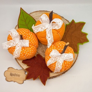 Textil TÖK- Narancs pöttyös II. (3db+3 db levél) - otthon & életmód - dekoráció - halloween - halloweeni tök és lámpás - Meska.hu