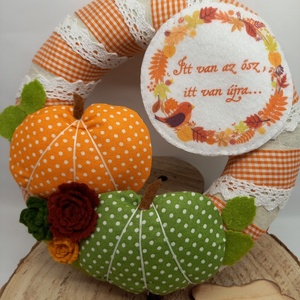 Őszi tökös , filc virágos -AJTÓDÍSZ, Otthon & Életmód, Dekoráció, Ajtó- és ablak dekoráció, Ajtódísz & Kopogtató, Virágkötés, Zsugorka, MESKA