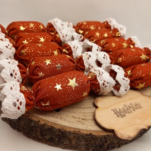 Textil szaloncukor (10 db/csomag) - karácsony - karácsonyi lakásdekoráció - karácsonyfadíszek - Meska.hu