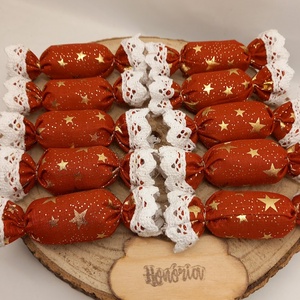 Textil szaloncukor (10 db/csomag) - karácsony - karácsonyi lakásdekoráció - karácsonyfadíszek - Meska.hu