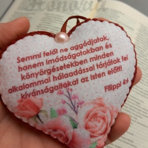 Levendulás szív-Keresztény igével- Filippi 4:6, Otthon & Lakás, Gyertya, illat, aroma, Illatzsák, Varrás, Meska