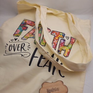 Keresztény idézetes vászon szatyor-FAITH over FEAR - táska & tok - bevásárlás & shopper táska - shopper, textiltáska, szatyor - Meska.hu