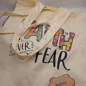 Keresztény idézetes vászon szatyor-FAITH over FEAR - táska & tok - bevásárlás & shopper táska - shopper, textiltáska, szatyor - Meska.hu