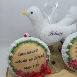 Immánuel: velünk az Isten! - fenyőfadísz csomag galambbal(3DB) - karácsony - karácsonyi lakásdekoráció - karácsonyfadíszek - Meska.hu