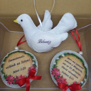 Immánuel: velünk az Isten! - fenyőfadísz csomag galambbal(3DB) - karácsony - karácsonyi lakásdekoráció - karácsonyfadíszek - Meska.hu