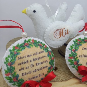 Immánuel: velünk az Isten! - fenyőfadísz csomag galambbal(3DB) - karácsony - karácsonyi lakásdekoráció - karácsonyfadíszek - Meska.hu