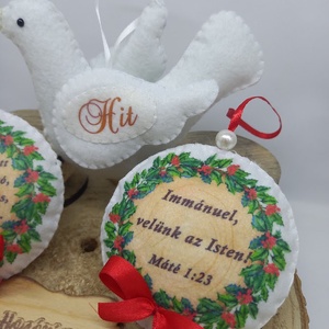 Immánuel: velünk az Isten! - fenyőfadísz csomag galambbal(3DB) - karácsony - karácsonyi lakásdekoráció - karácsonyfadíszek - Meska.hu