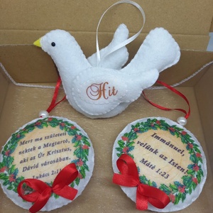 Immánuel: velünk az Isten! - fenyőfadísz csomag galambbal(3DB) - karácsony - karácsonyi lakásdekoráció - karácsonyfadíszek - Meska.hu