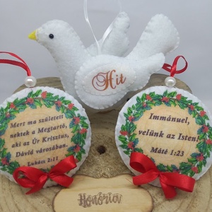 Immánuel: velünk az Isten! - fenyőfadísz csomag galambbal(3DB), Karácsony, Karácsonyi lakásdekoráció, Karácsonyfadíszek, Varrás, MESKA