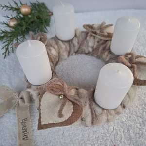Adventi koszorú-gyapjúfilc-Vintage hangulat - karácsony - adventi díszek - adventi koszorú - Meska.hu